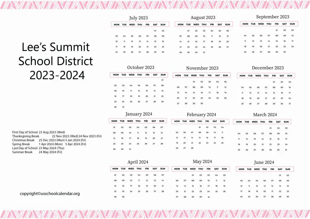 Lee's Summit R7 School District Calendar