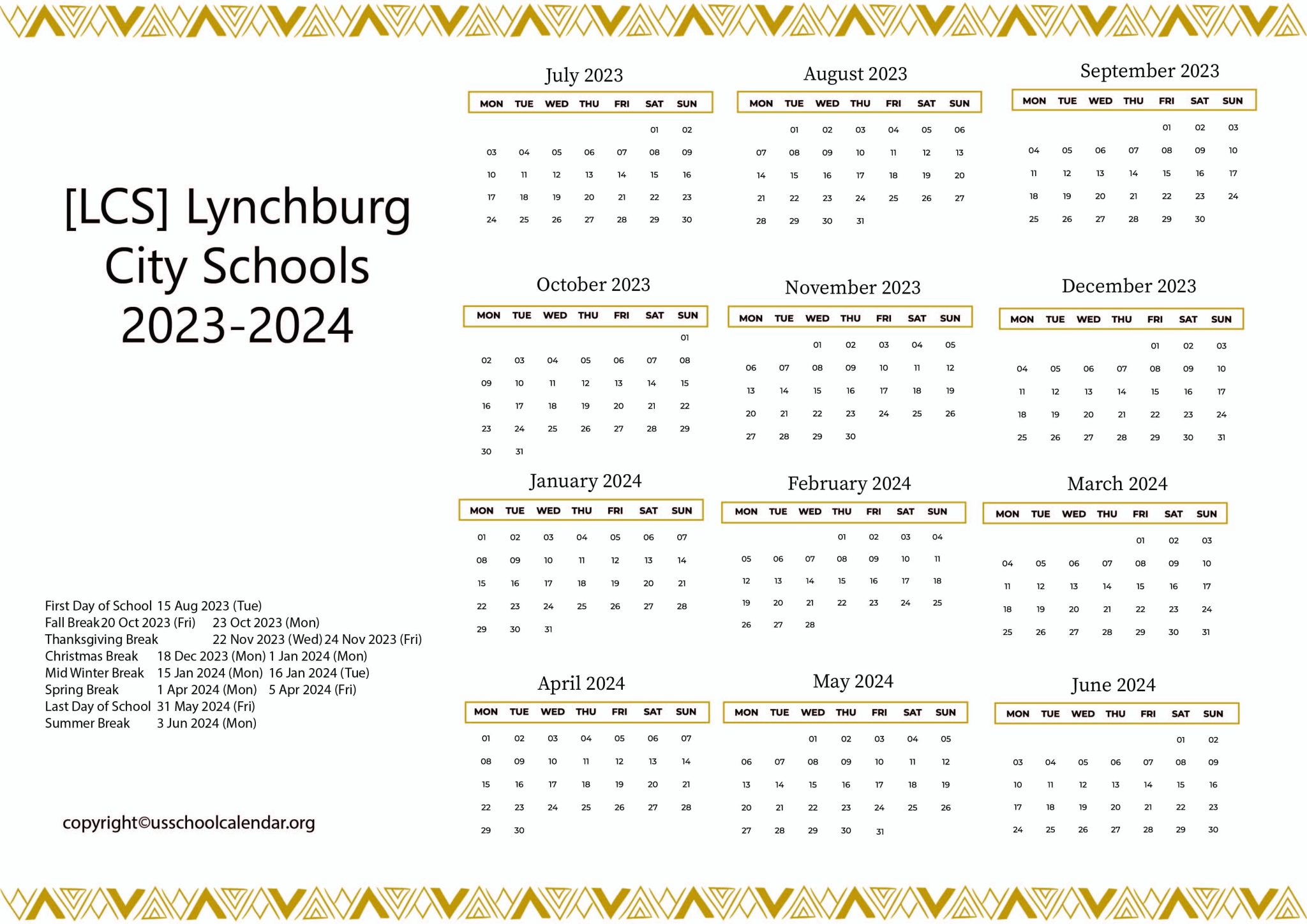 Lynchburg Schools Calendar US School Calendar