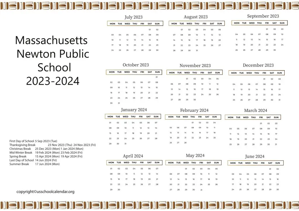 Massachusetts Newton Public Schools Calendar