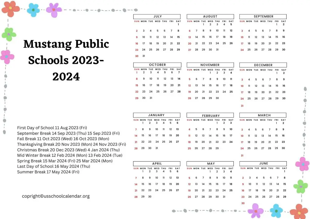 Mustang School District Calendar