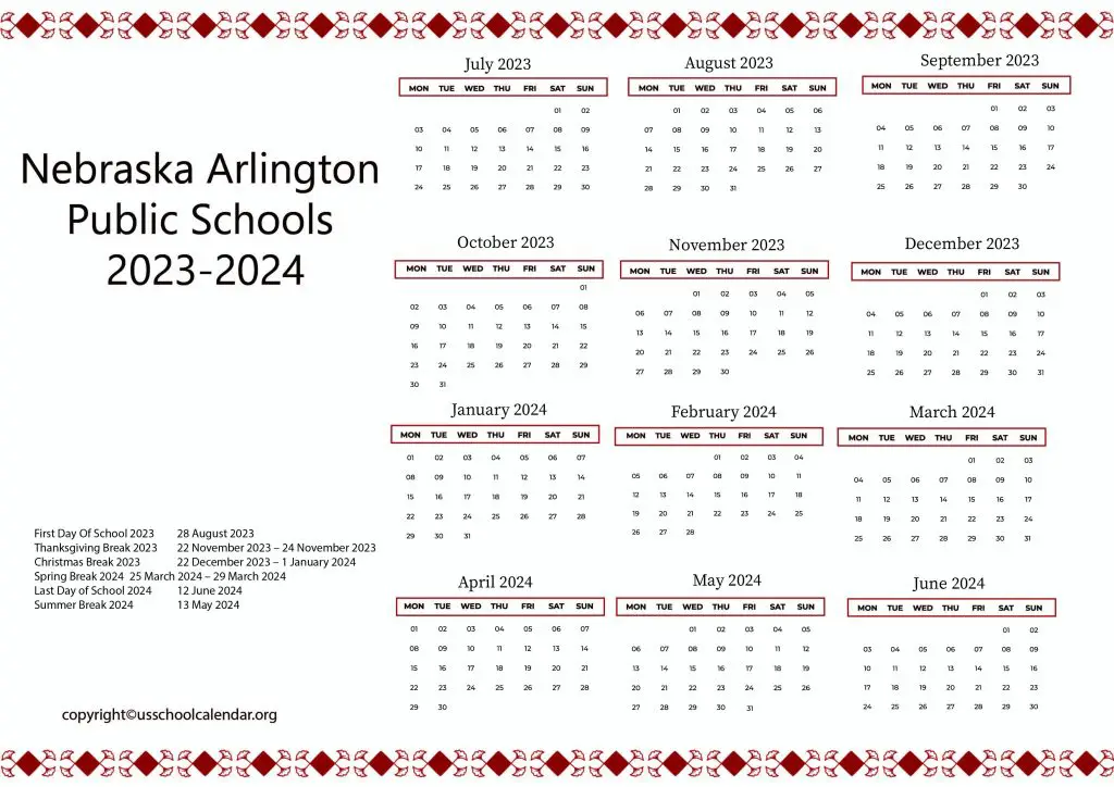 Nebraska Arlington Public Schools Calendar