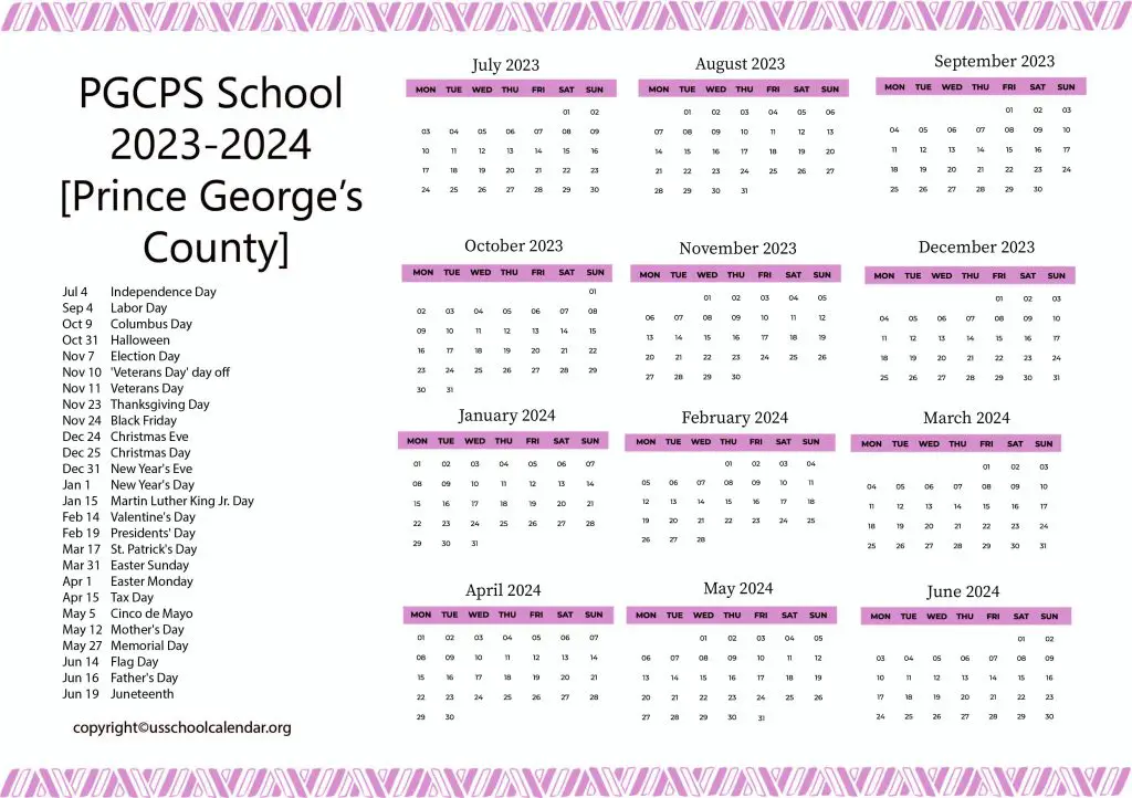 PGCPS School Calendar