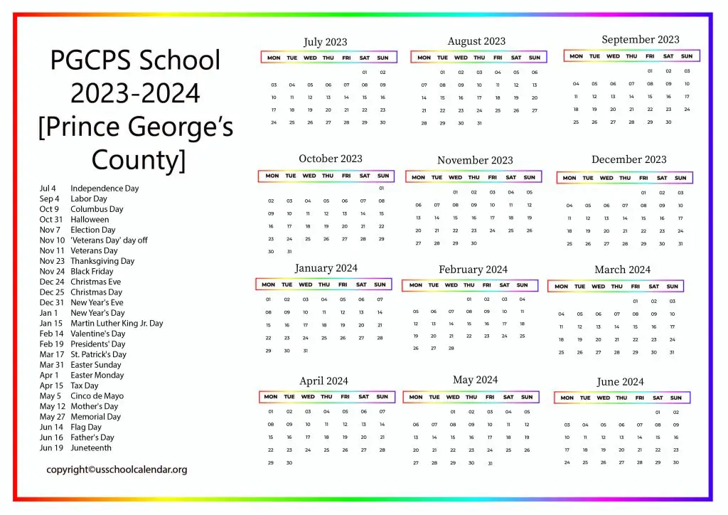 PGCPS School Holiday Calendar