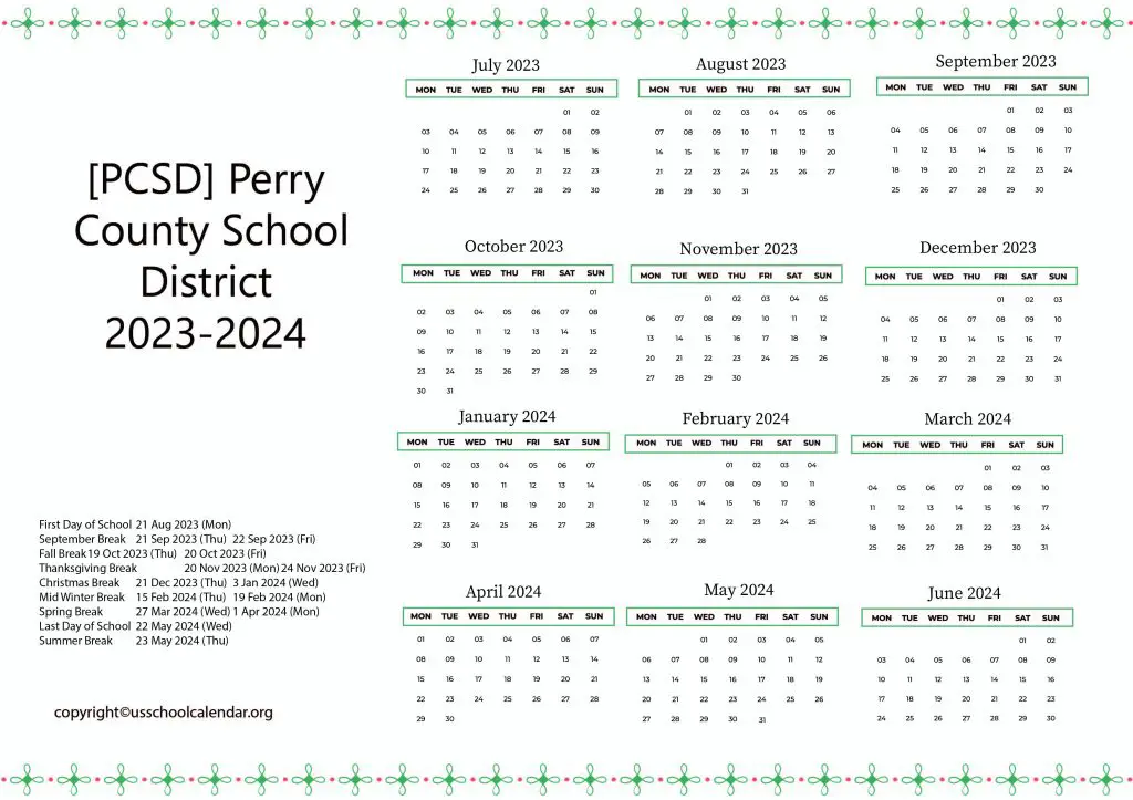 Perry County School District Calendar