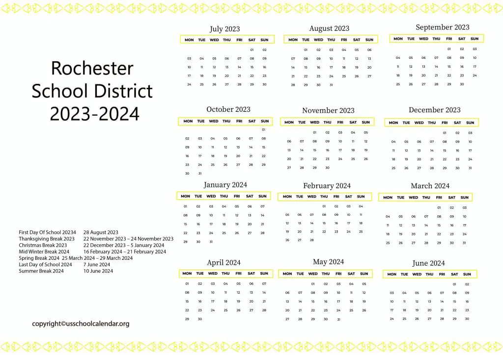 Rochester School District Calendar