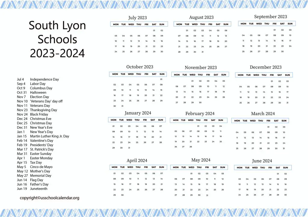 South Lyon Community Schools District Calendar