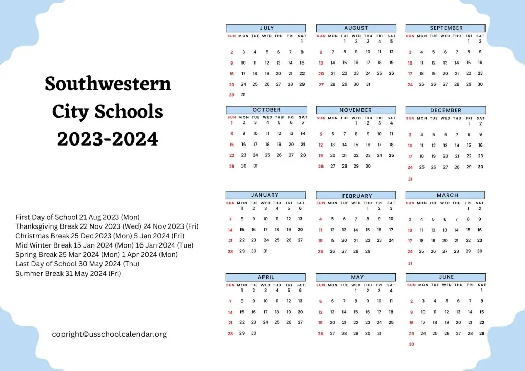 Southwestern School District Calendar