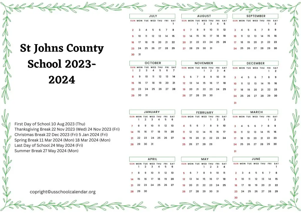 St Johns County School District Calendar