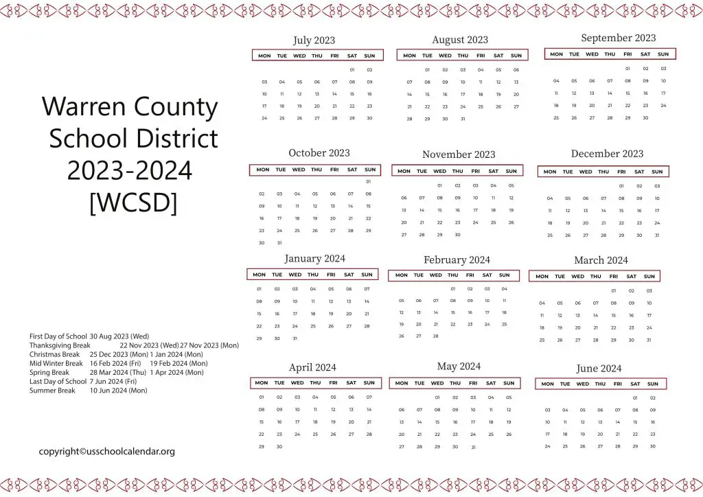 Warren County R3 School District Calendar