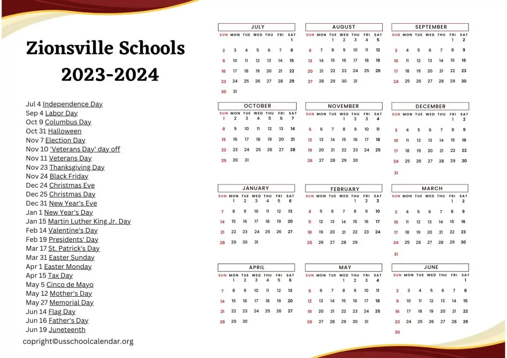 Zionsville Schools Calendar