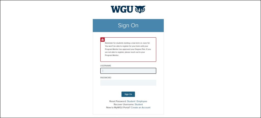 WGU Student Portal Login