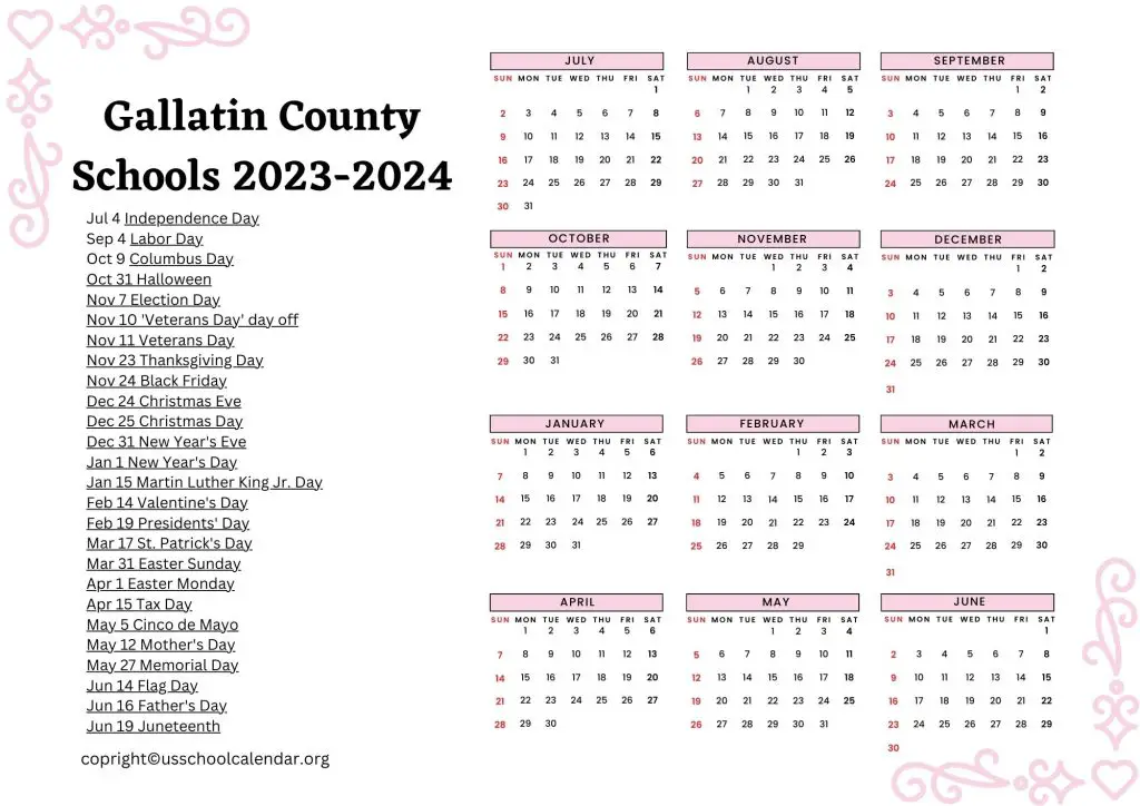 Gallatin School District Calendar