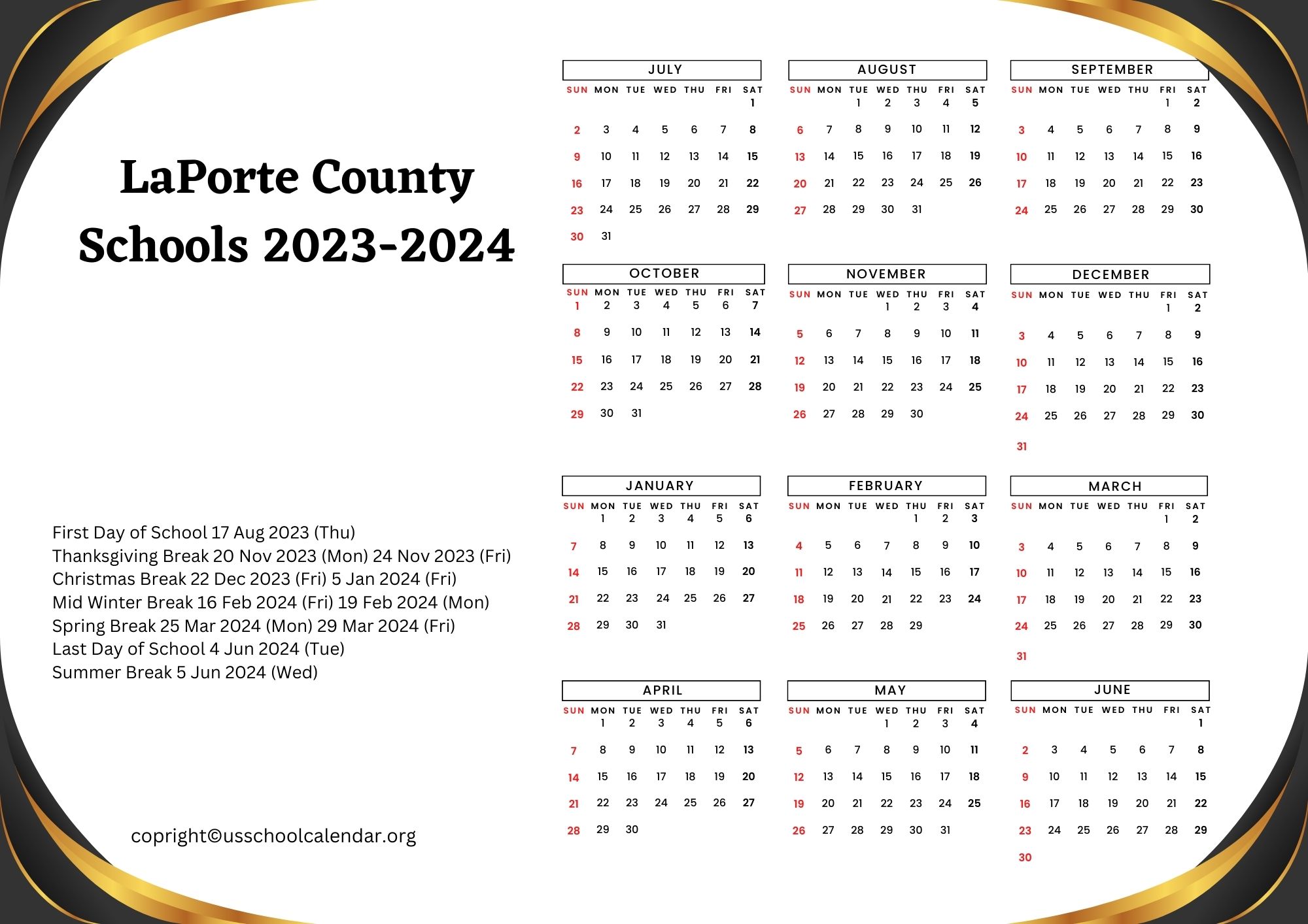 Laporte Community Schools Calendar US School Calendar