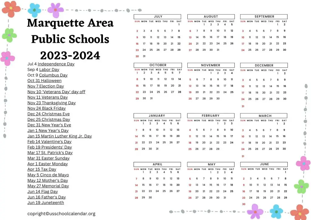 Marquette Public Schools Calendar