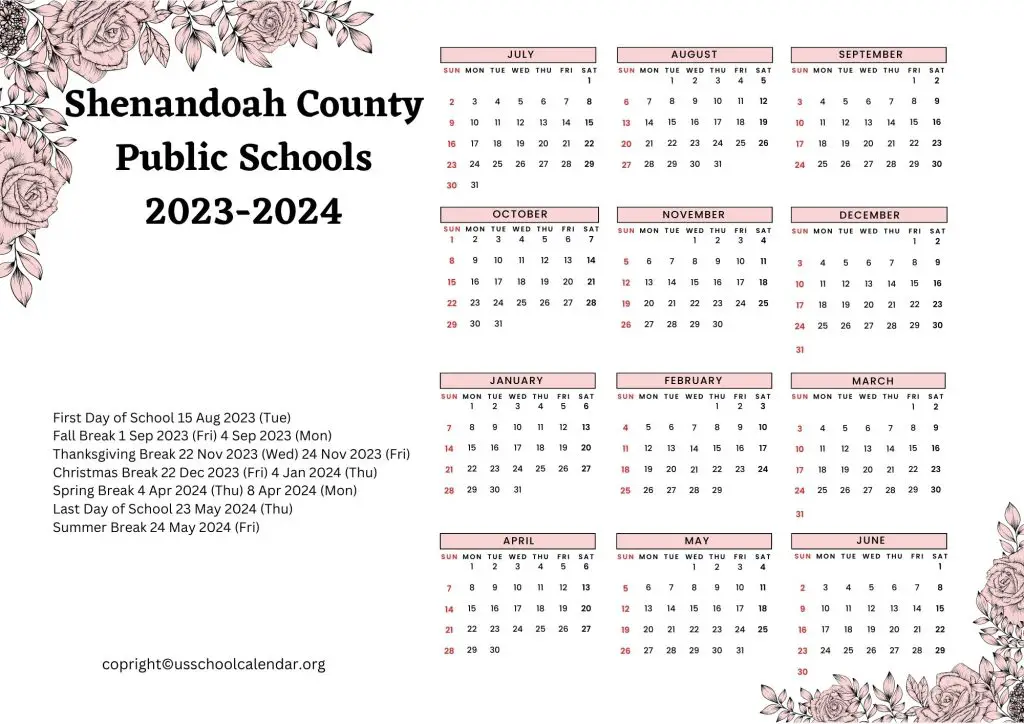 Shenandoah County Public Schools Calendar